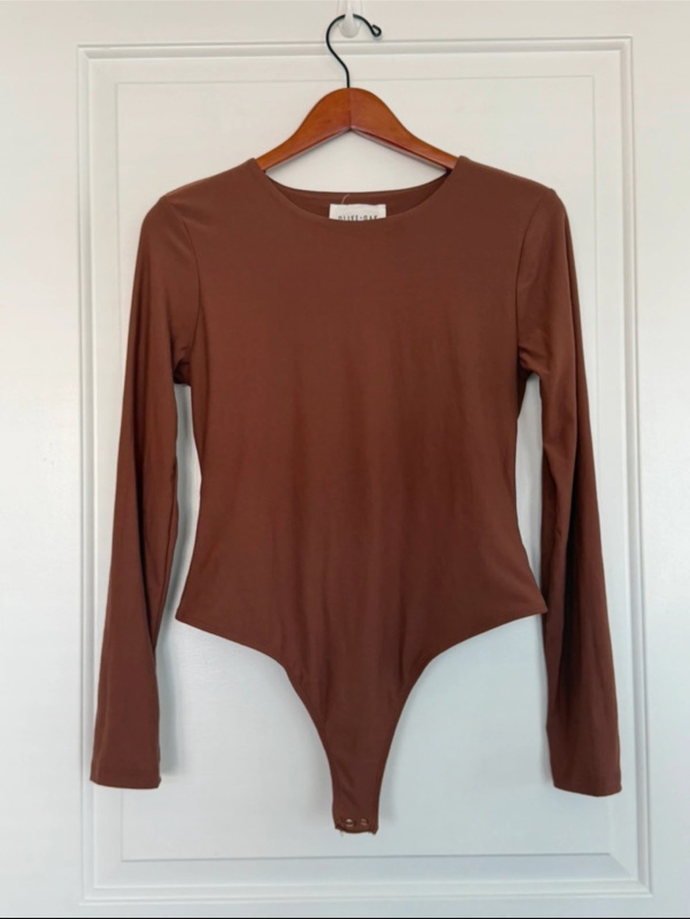 Olive & Oak Tan Rich Brown Peached Long Sleeve Bodysuit Medium